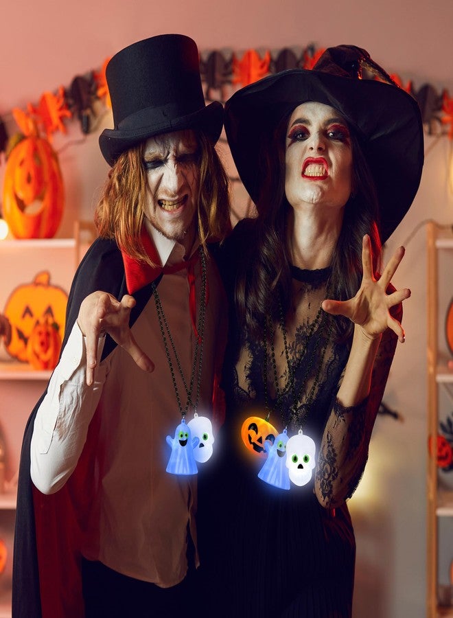 EOBOH 3PCS Halloween Necklace, Light up Halloween Necklaces with Pendant, Yellow White Pumpkins Skulls Ghost Glow Necklace, 3 Mode Lights Necklaces for Trick or Treat Party Favors Accessories - Image 5